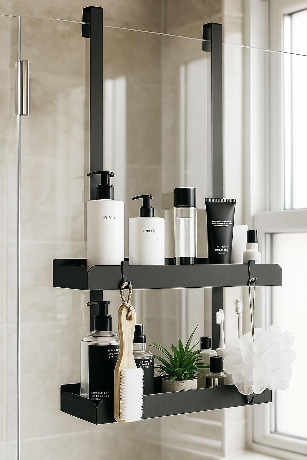 Étagère de douche suspendue 55,5cm, rangement pratique et porte