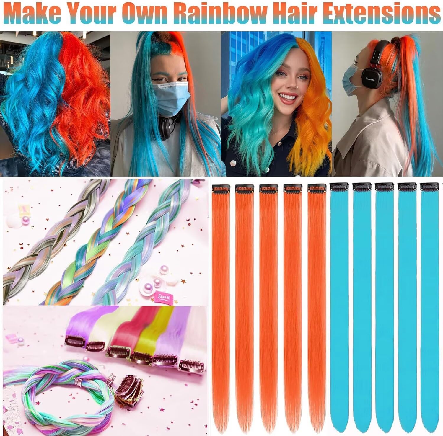 Extension de cheveux colorés - 22 pouces - synthétique, résistant chaleur