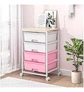 SYKIARIOL Chariot à roulettes à 4 tiroirs, chariot de rangement sur roulettes avec plateau en bois...