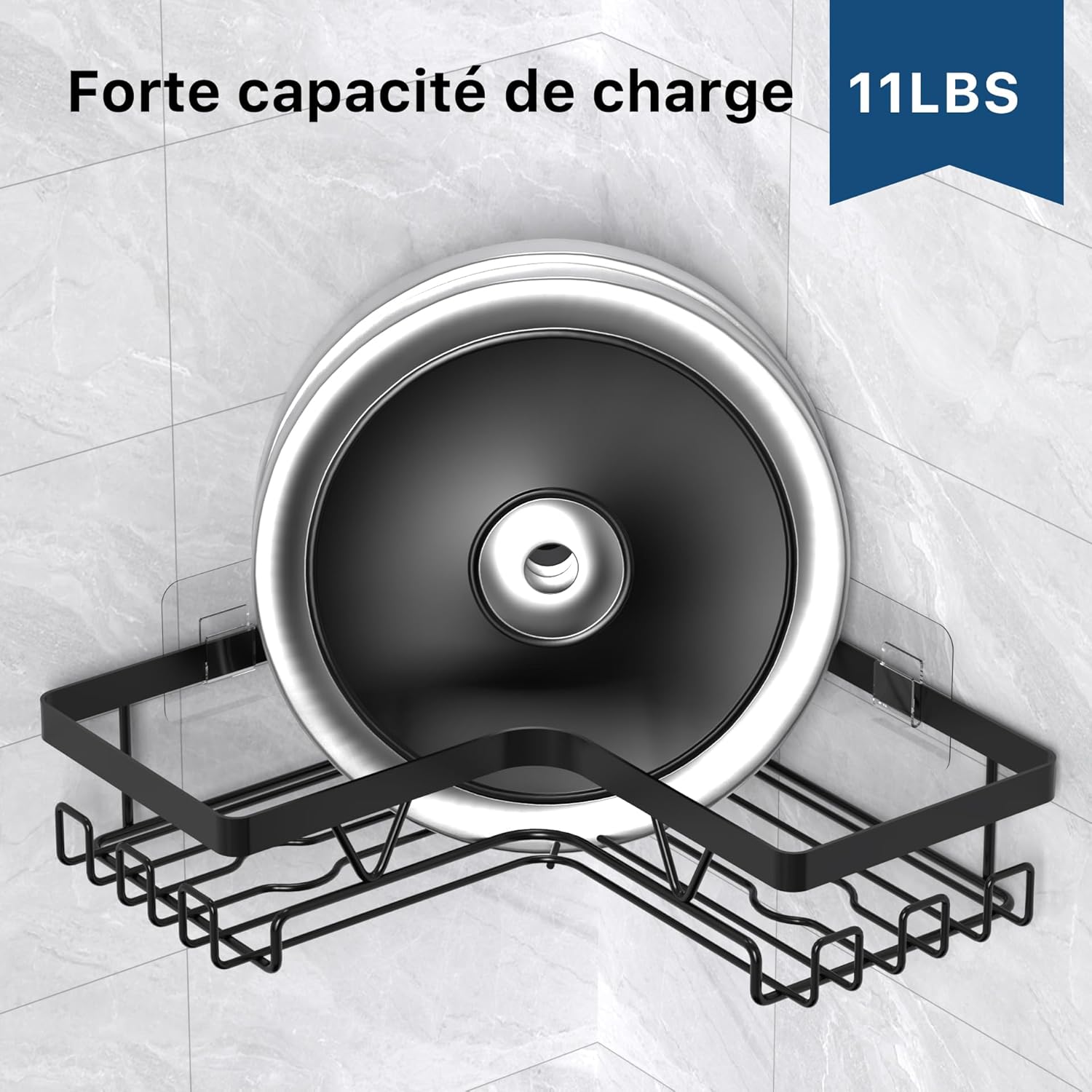 Etagere Douche - rangement salle de bain noir, sans perçage, design compact