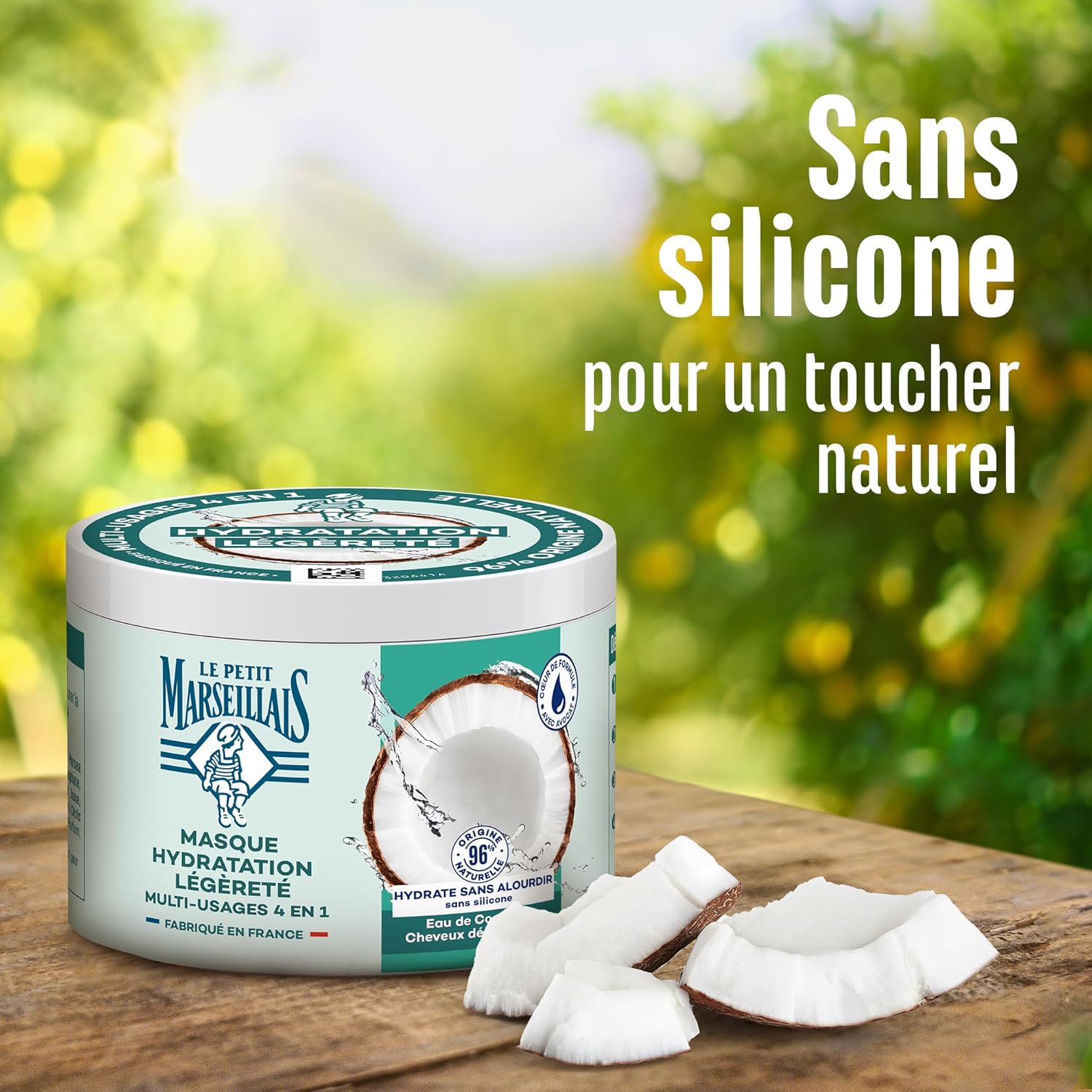 Le Petit Marseillais - Masque 4en1 Eau de Coco Bio 370ml - hydratant cheveux sans silicone 96% naturel
