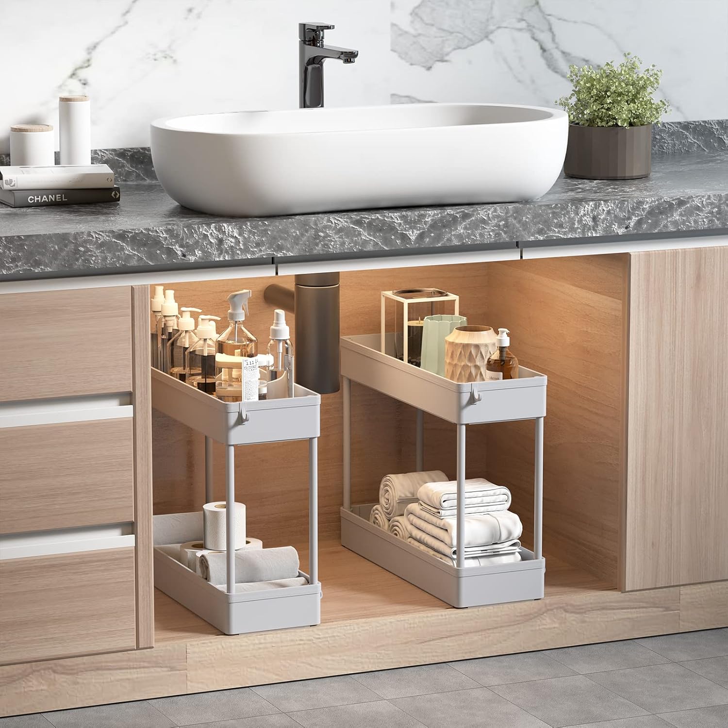 SOLEJAZZ – Chariot rangement 4 niveaux, plastique gris, mobile, cuisine/salle de bain/linge