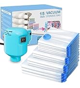 Kissleaf Sacs Sous Vide pour Vêtements Couettes avec Pompe Électrique 15pcs Voyage Rapide Abla...