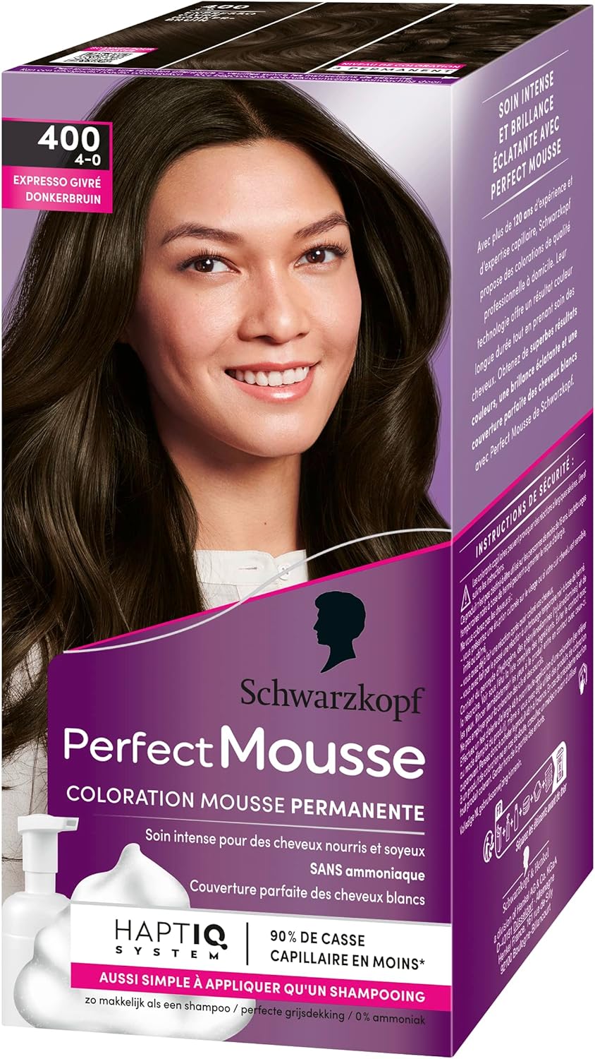 Schwarzkopf - Perfect Mousse - coloration mousse permanente, soin sans ammoniaque, 96% naturel - Expresso Givré 400