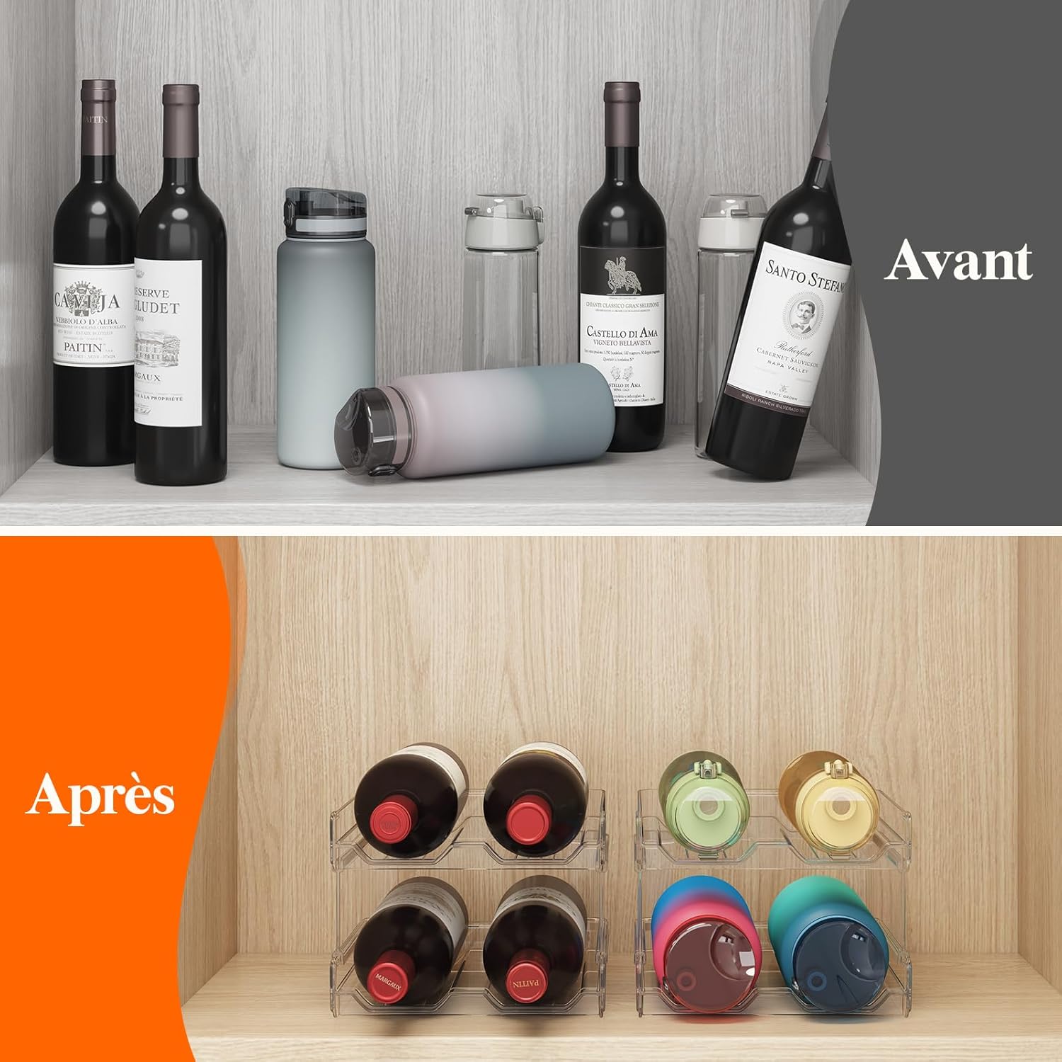 Lifewit - Casier à vin empilable, lot de 3, 12 bouteilles, plastique transparent