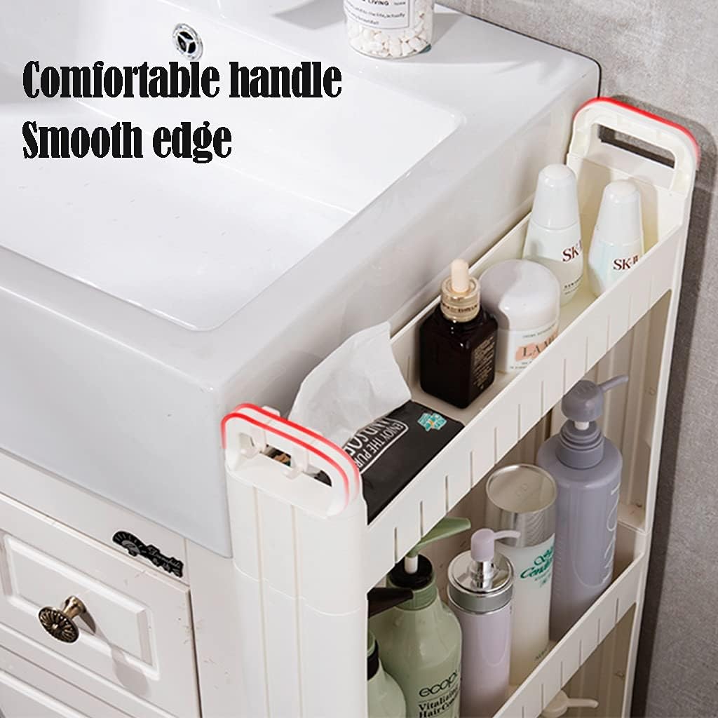 Chariot de rangement - 3 niveaux - plastique, 10 cm large, blanc, mobile