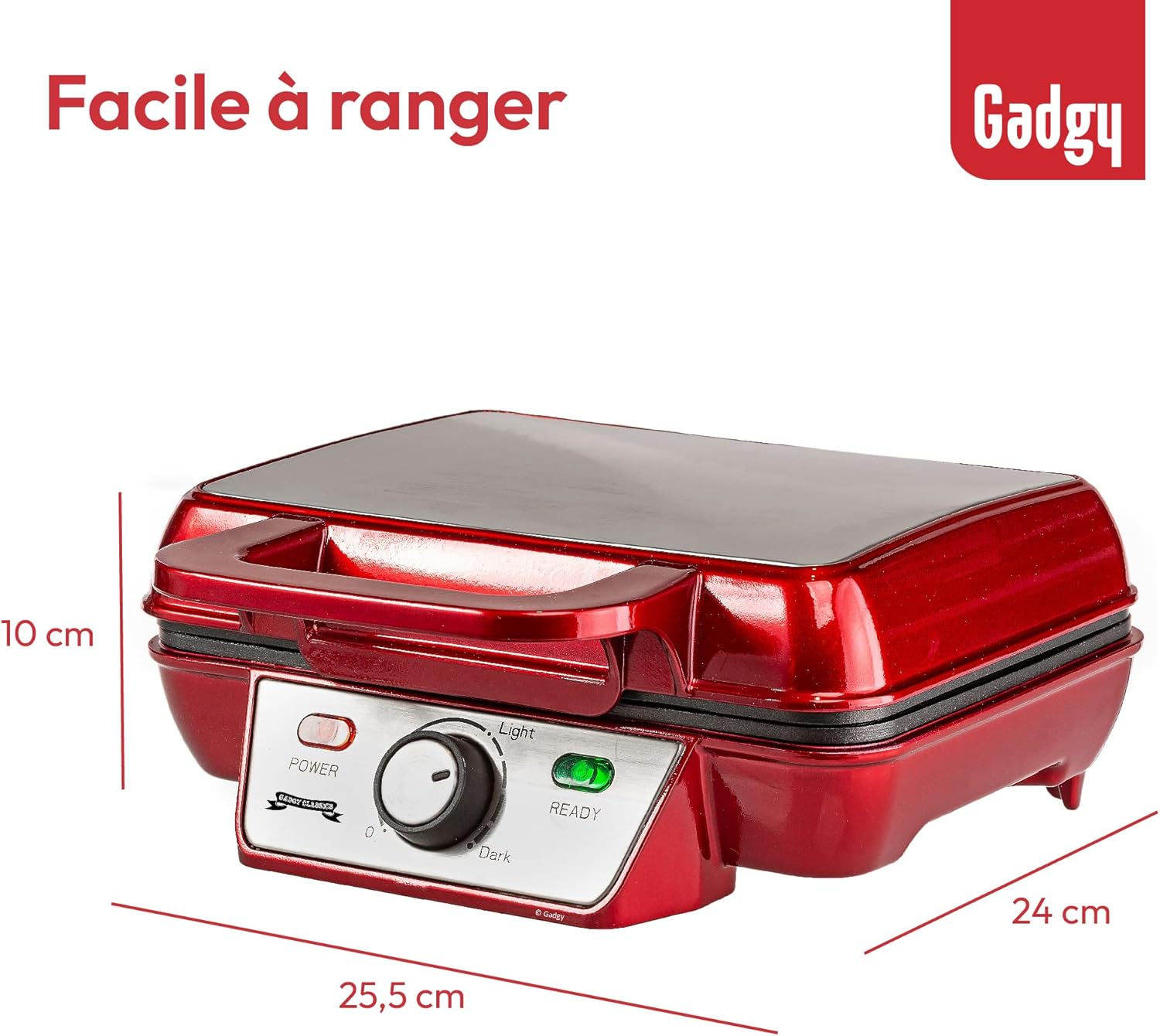 Gadgy - gaufrier, 23x16,8 cm, 1000W, antiadhésif, thermostat réglable