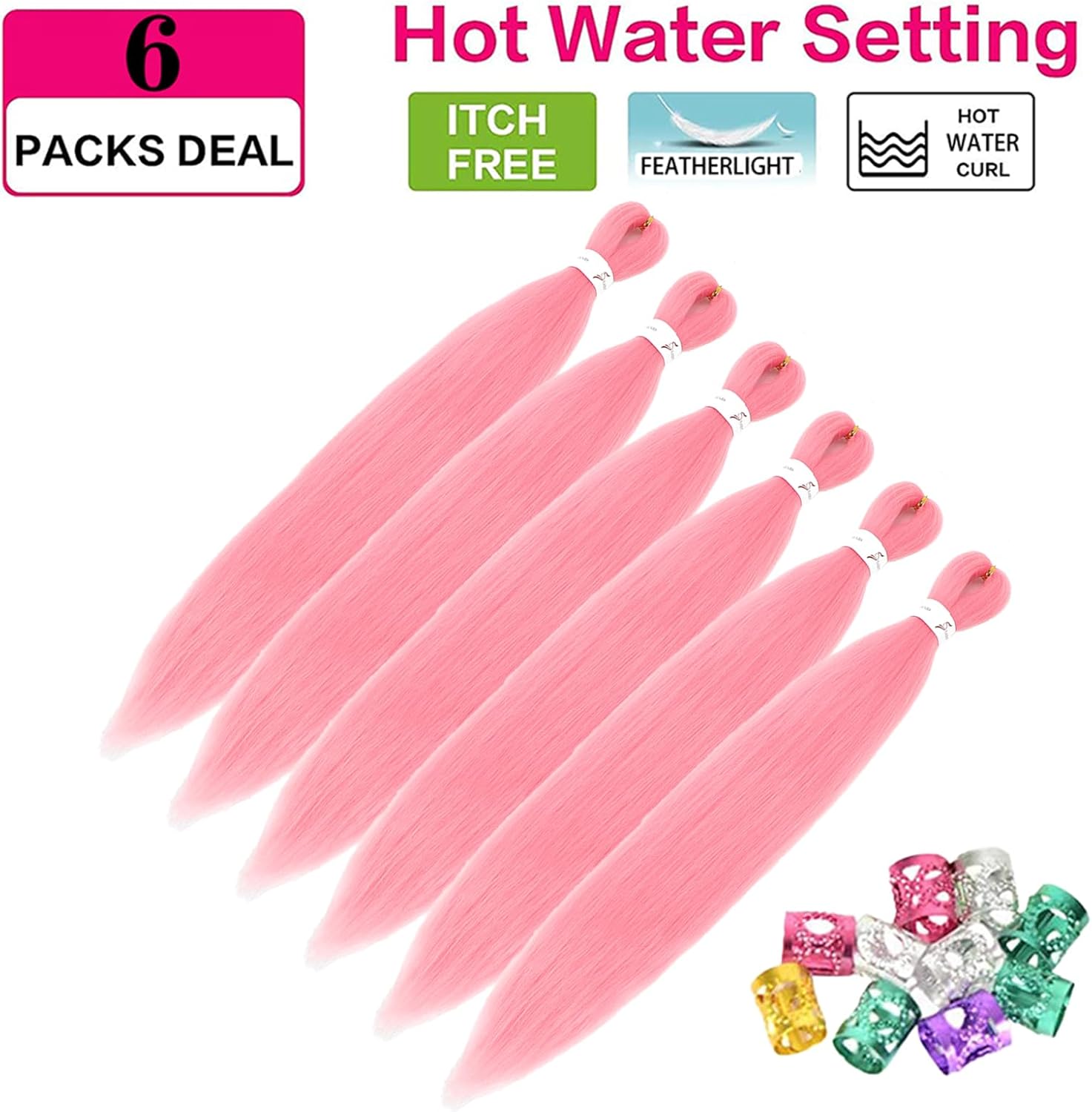 Rajout cheveux tressés pré-étirés 30 pouces rose Kanekalon, lisse, 6 paquets, synthétique, Yaki, EZ Braids