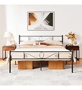 Yaheetech Lit Simple 160 x 200 cm en métal pour Adultes Grande Espace en Lattes Noir Moderne