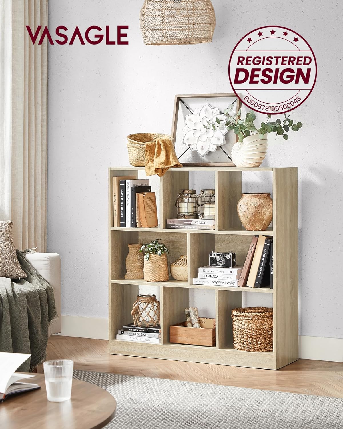 VASAGLE - étagère 8 cases - 30x97,5x100 cm - bois, modulable LBC52NL