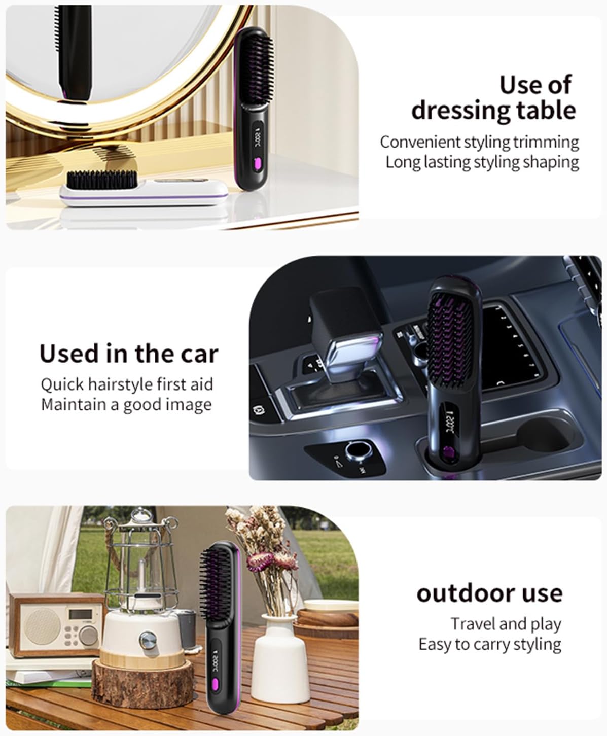 Go Brush - Pro Mini - brosse lissante portable, LCD, 2000mAh, céramique, chauffage rapide