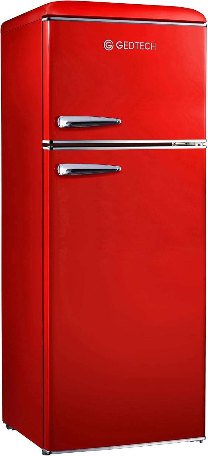 GEDTECH - Réfrigérateur vintage double porte 215L, congélateur haut, faible consommation, GDPV215RD