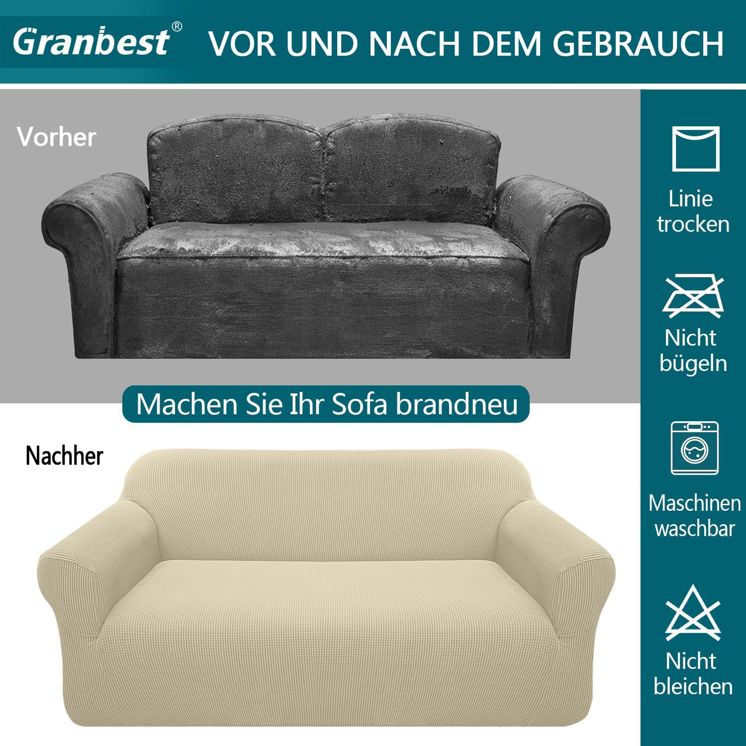 Granbest - housse canapé jacquard extensible 3 places - beige - protection animaux