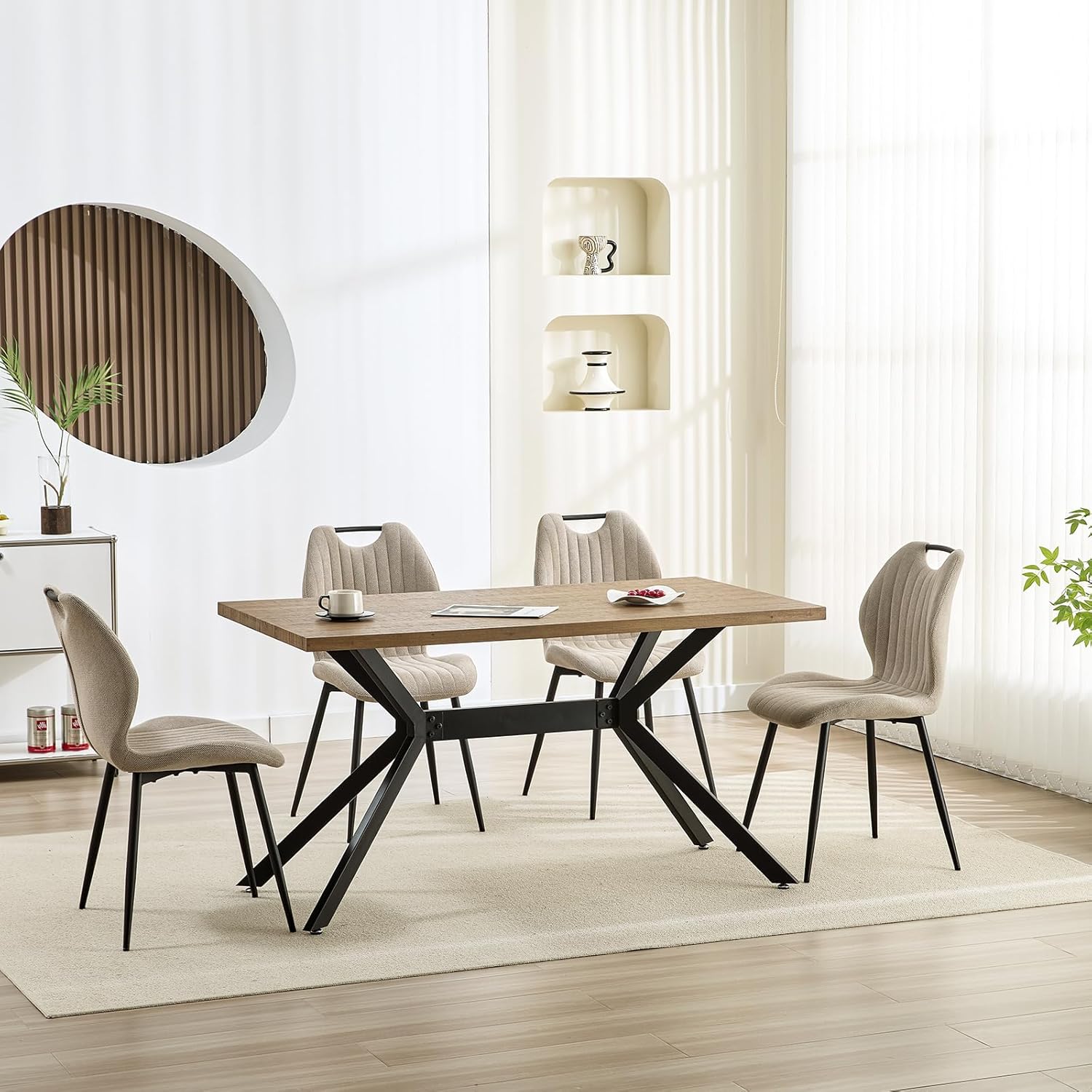 Lot de chaises salle à manger - tapissées tissu gris brun, pieds métal, set de 6, dossier confortable