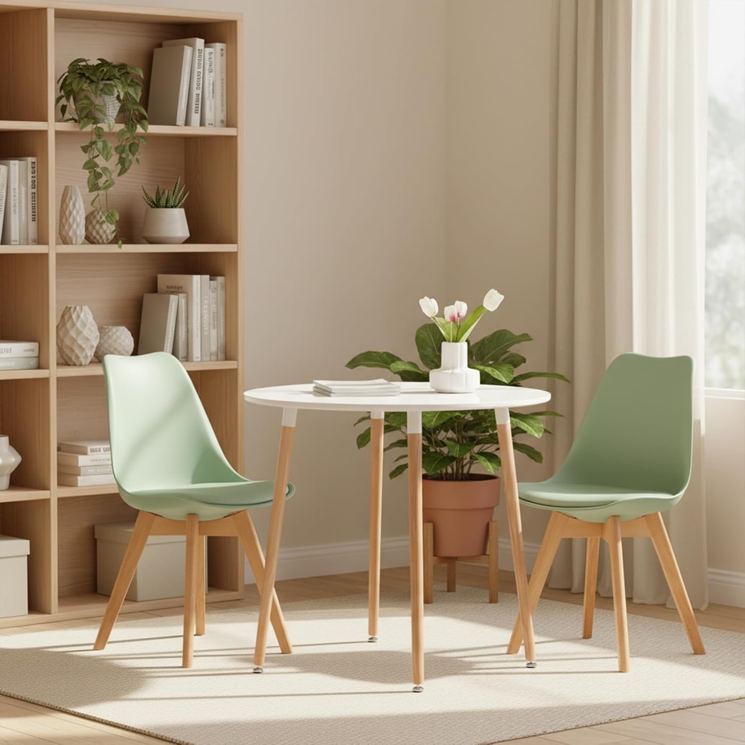 EGGREE - chaises lot de 2 - bois hêtre massif - rembourrées vert rétro