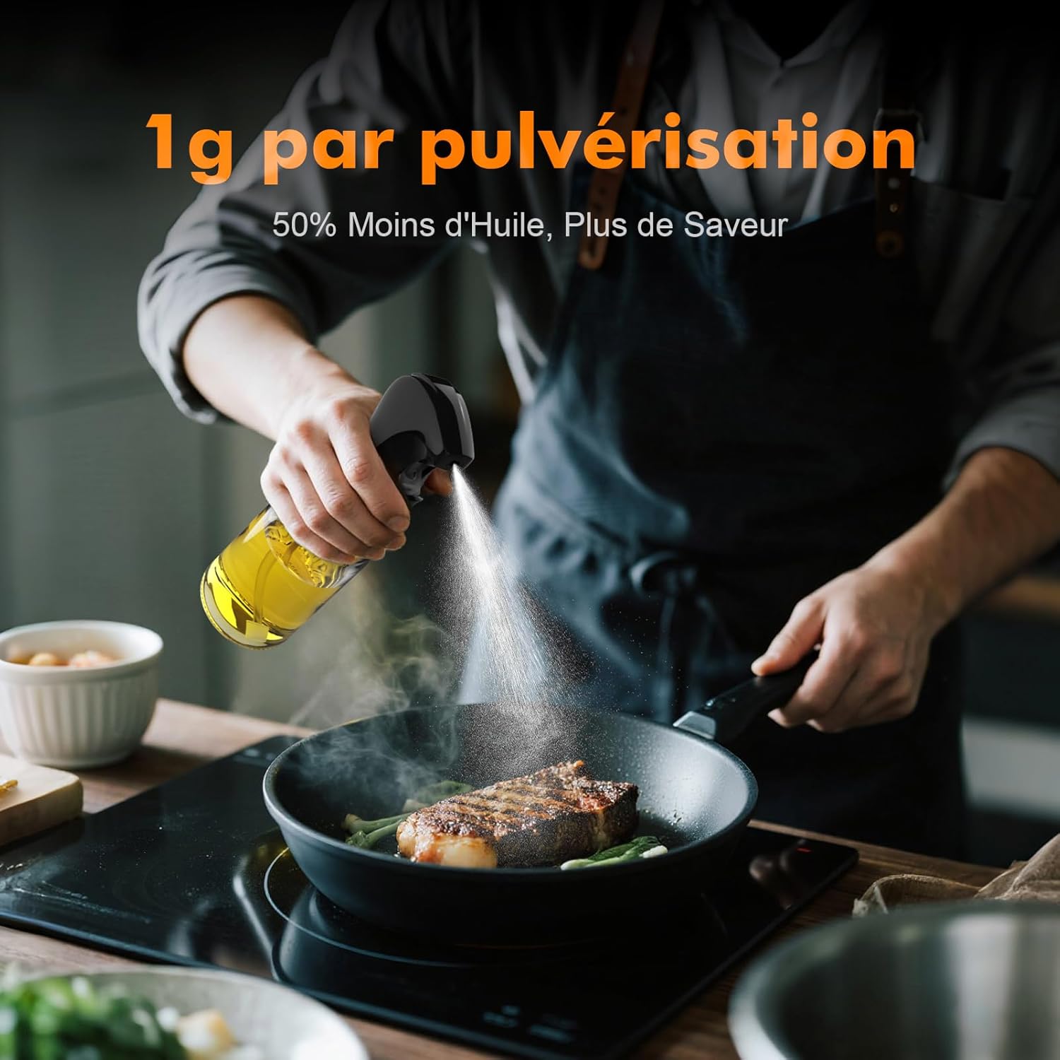 GRIFEMA - GE2003B - Pulvérisateur Huile Verre 200 ml - Jet réglable, nettoyage facile, noir