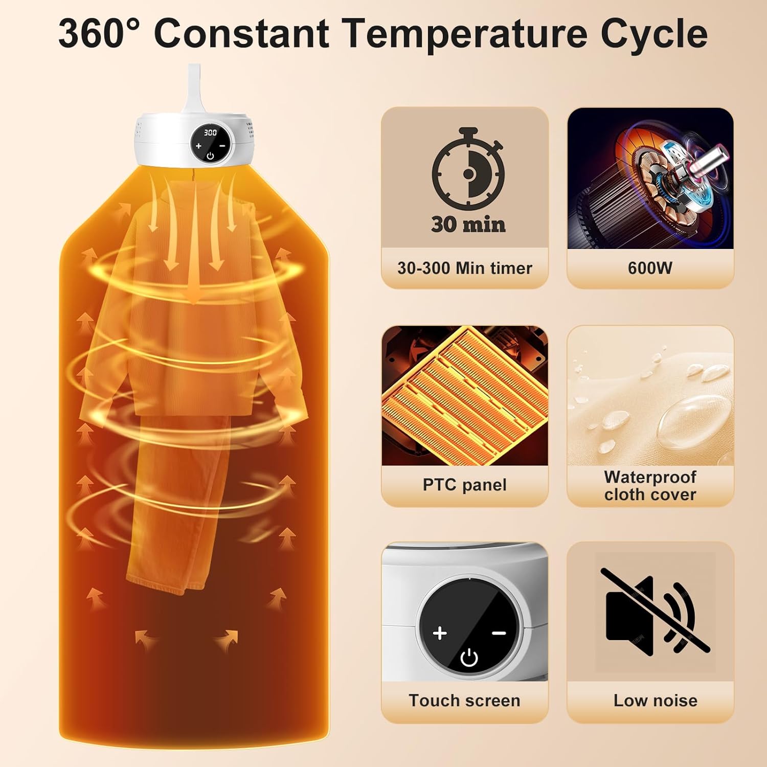 Uten - Mini sèche-linge portable - compact - 600W, minuterie, pompe chaleur