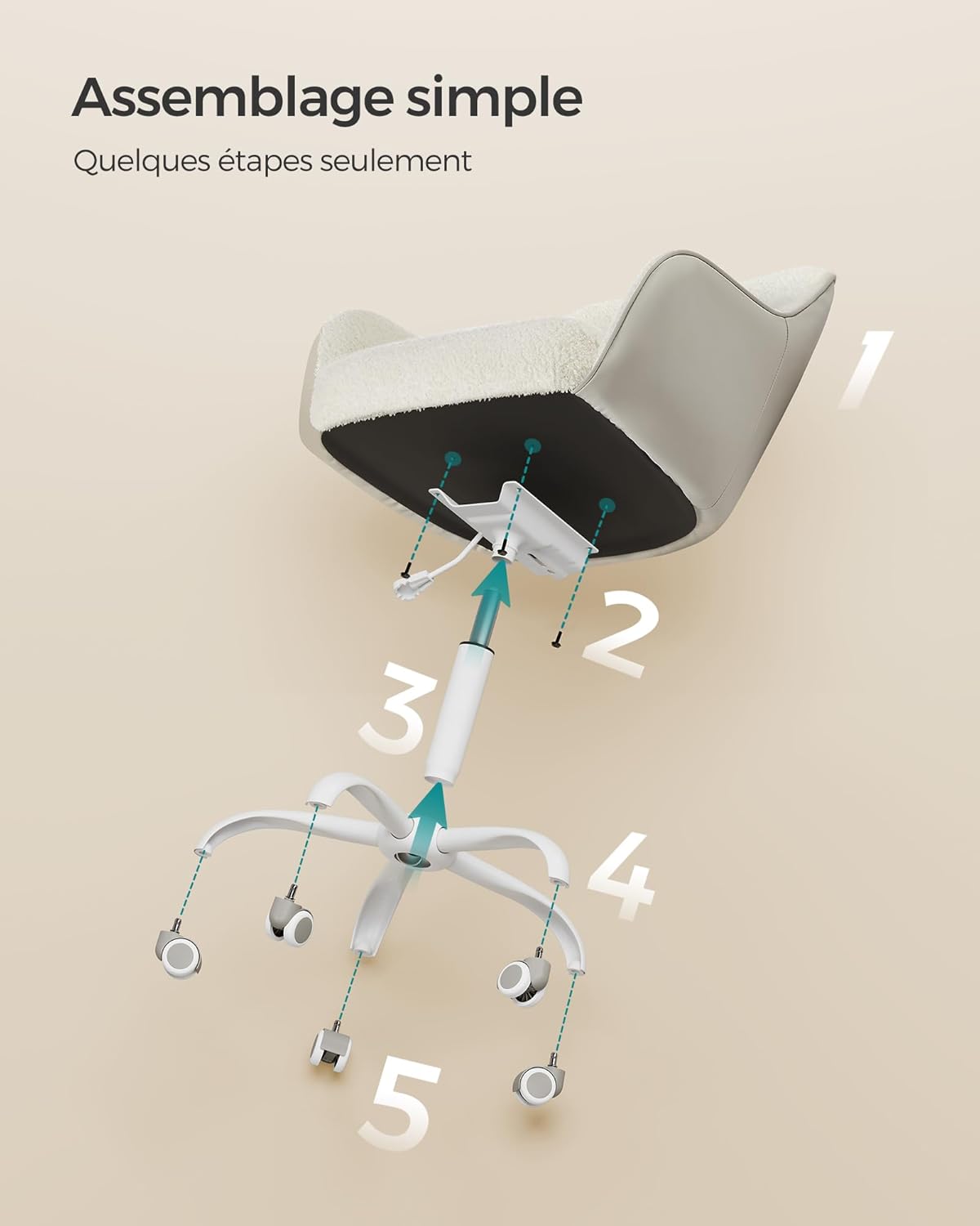 SONGMICS - chaise de bureau ergonomique, hauteur réglable, tissu respirant, acier, beige cappuccino, 110kg - OBG019W01