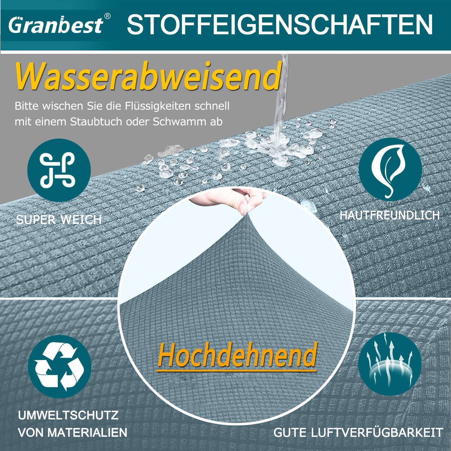 Granbest - housse canapé stretch imperméable 3 places bleu azur