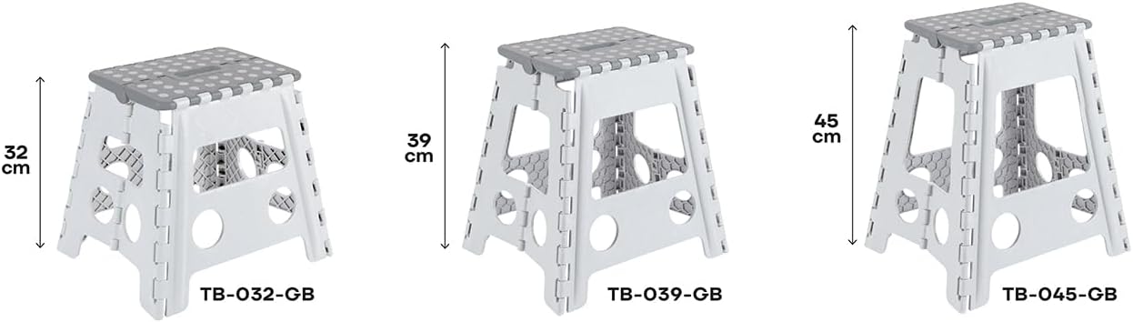 Arregui - Tabouret pliant 39 cm, blanc & gris, pliable compact TB-039-GB