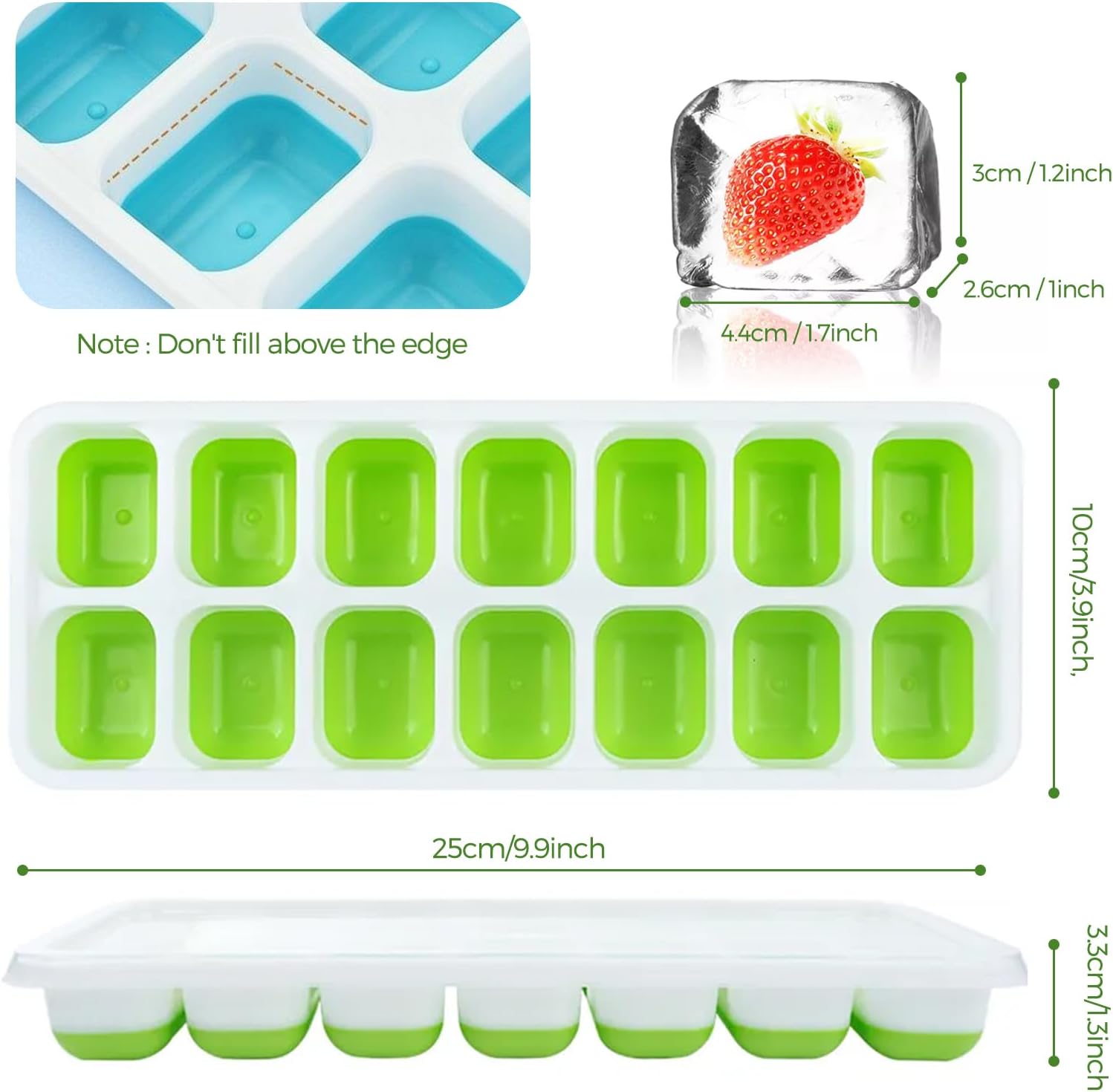 Bacs à glaçons silicone - 2 pièces - 24 alvéoles - couvercles, sans BPA, facile démoulage