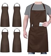 4 Pack Chef Tabliers, Noir Tablier avec 2 Poches, Etanche Réglable Tablier pour Homme Femme,Tabli...