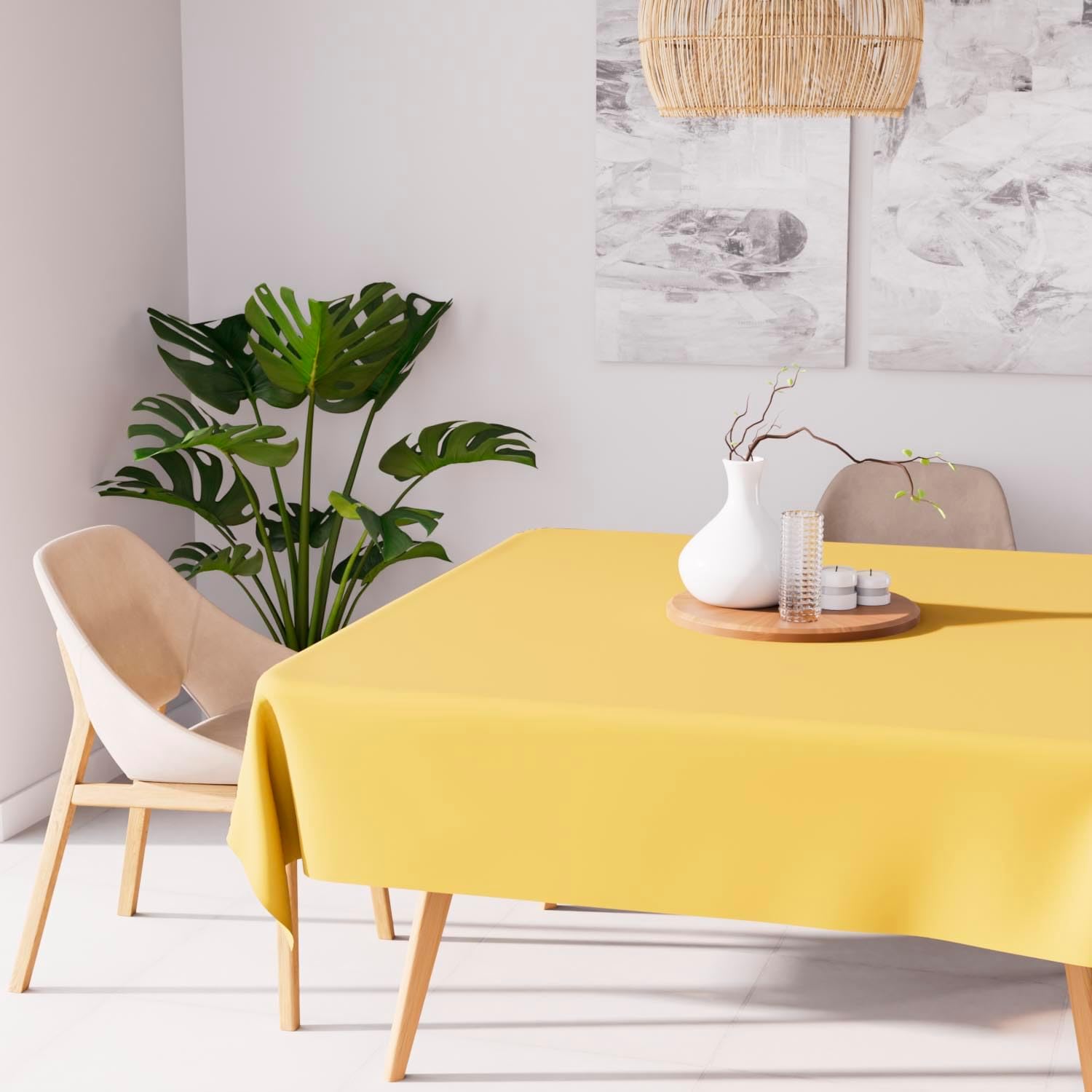 Soleil d'Ocre - Nappe carrée anti-taches - 140x140 cm - polyester, jaune radieux