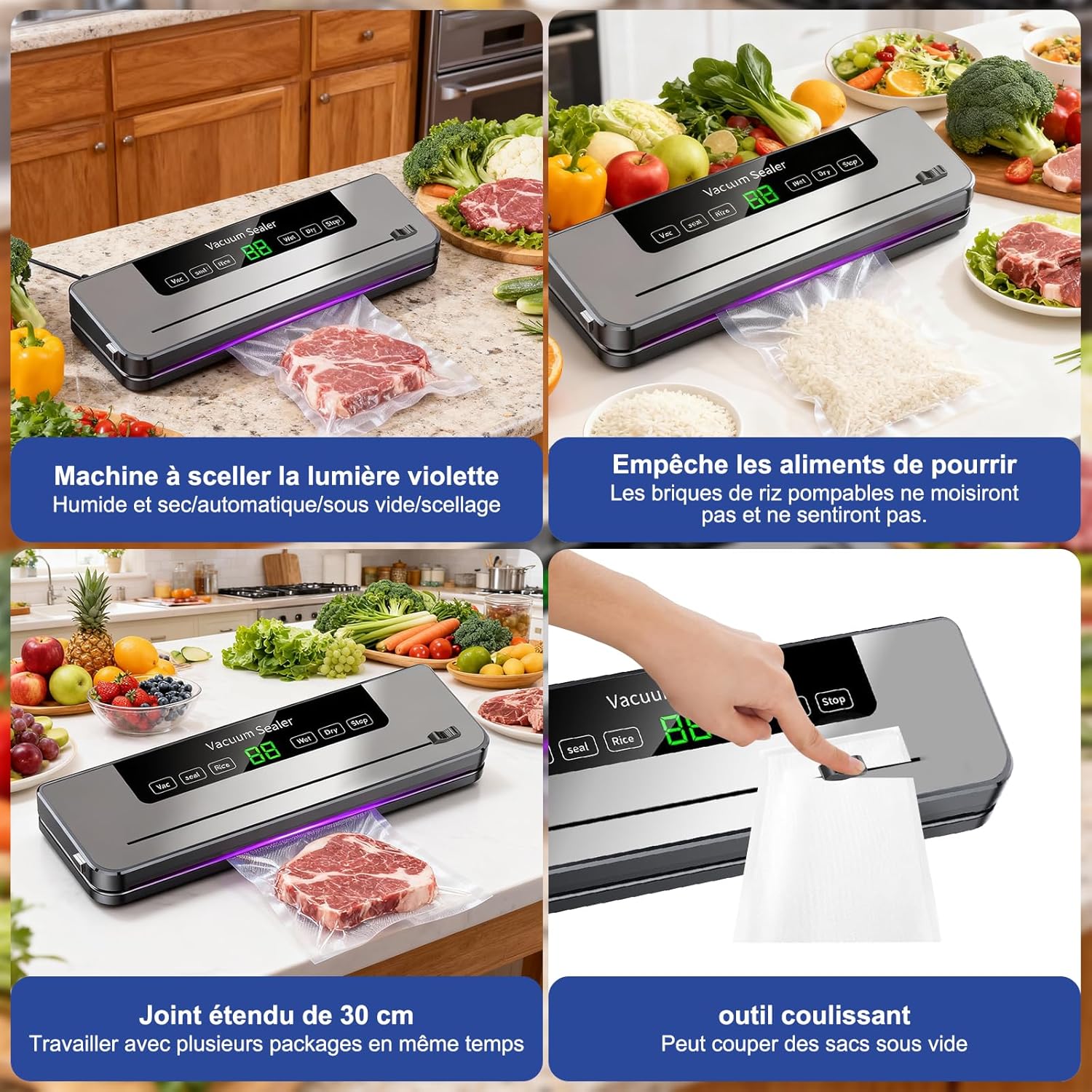 Machine sous vide alimentaire - 5 en 1 - avec 50 sacs - modes humide/sec, multifonction
