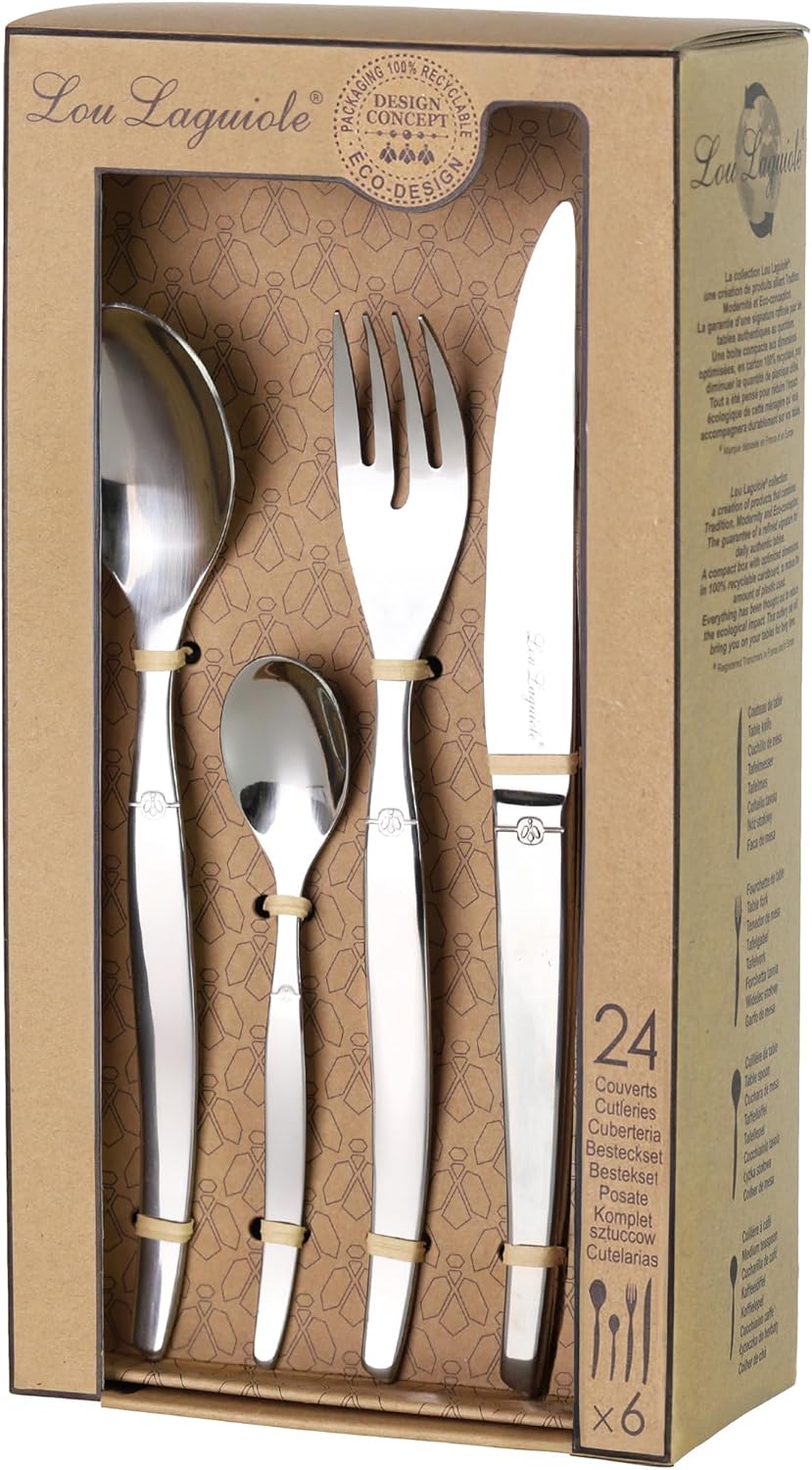 Lou Laguiole - Jet - 24 couverts pour 6 personnes - inox 18/0, finition brillante