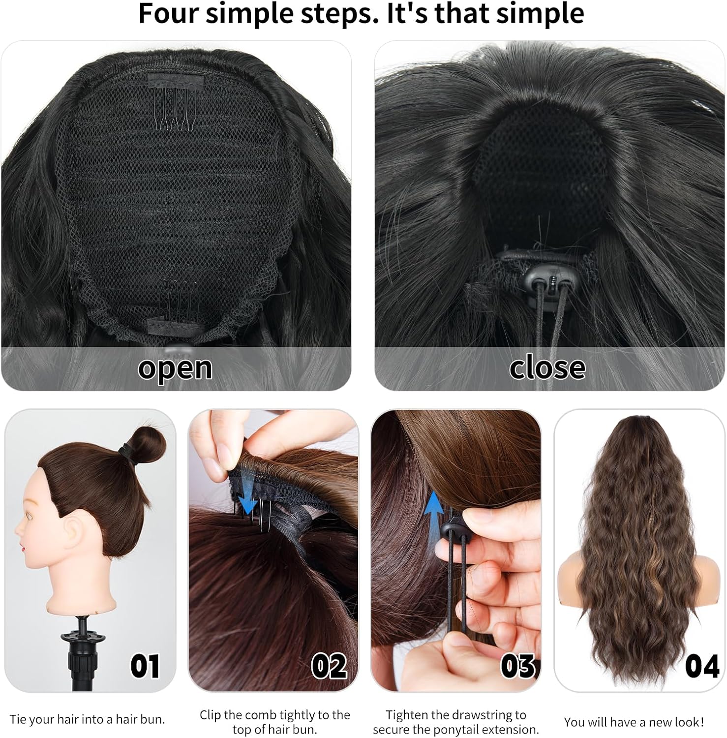 Extension Cheveux Naturel - Queue de cheval 66cm - ondulée, cordon, synthetic - 10H30A#