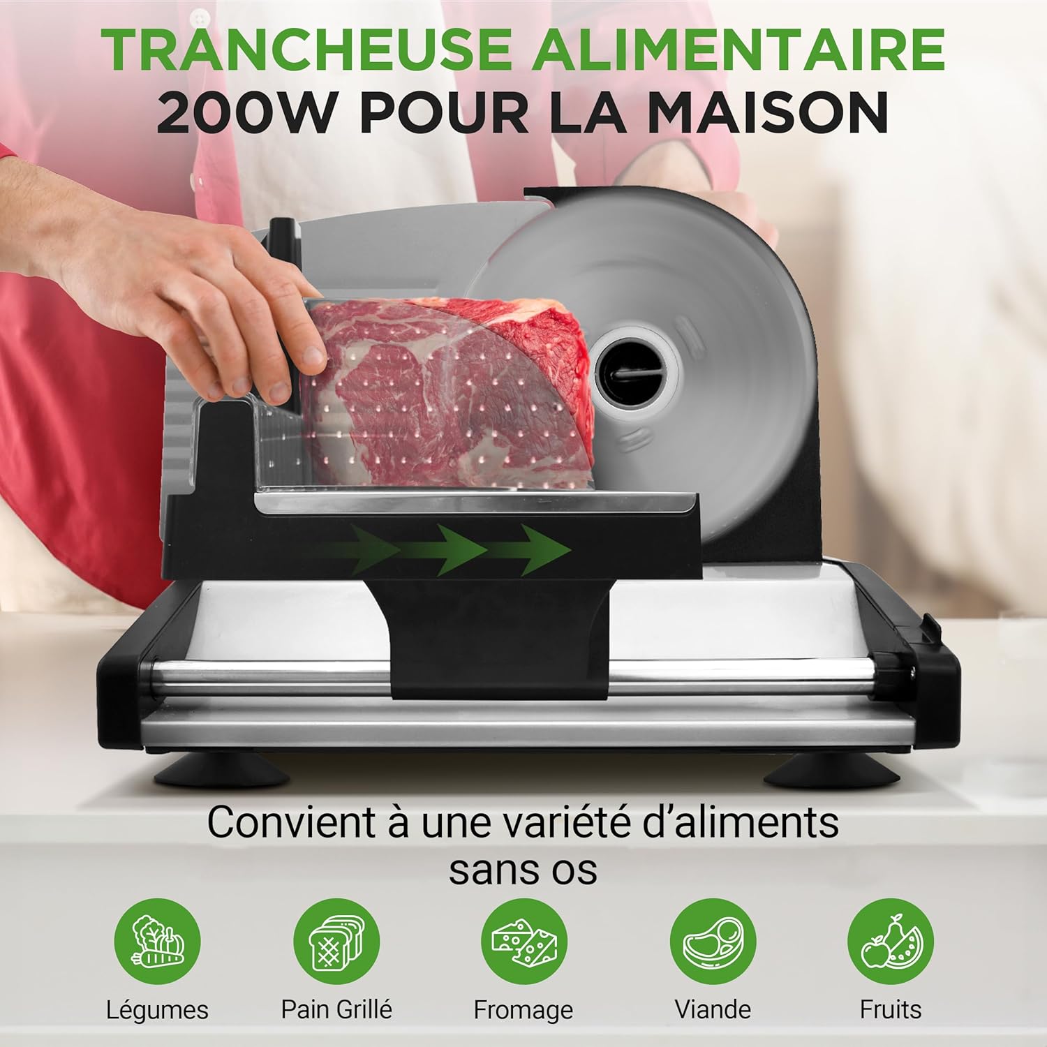 NutriChef - trancheuse électrique 200W, lame 19cm, épaisseur réglable