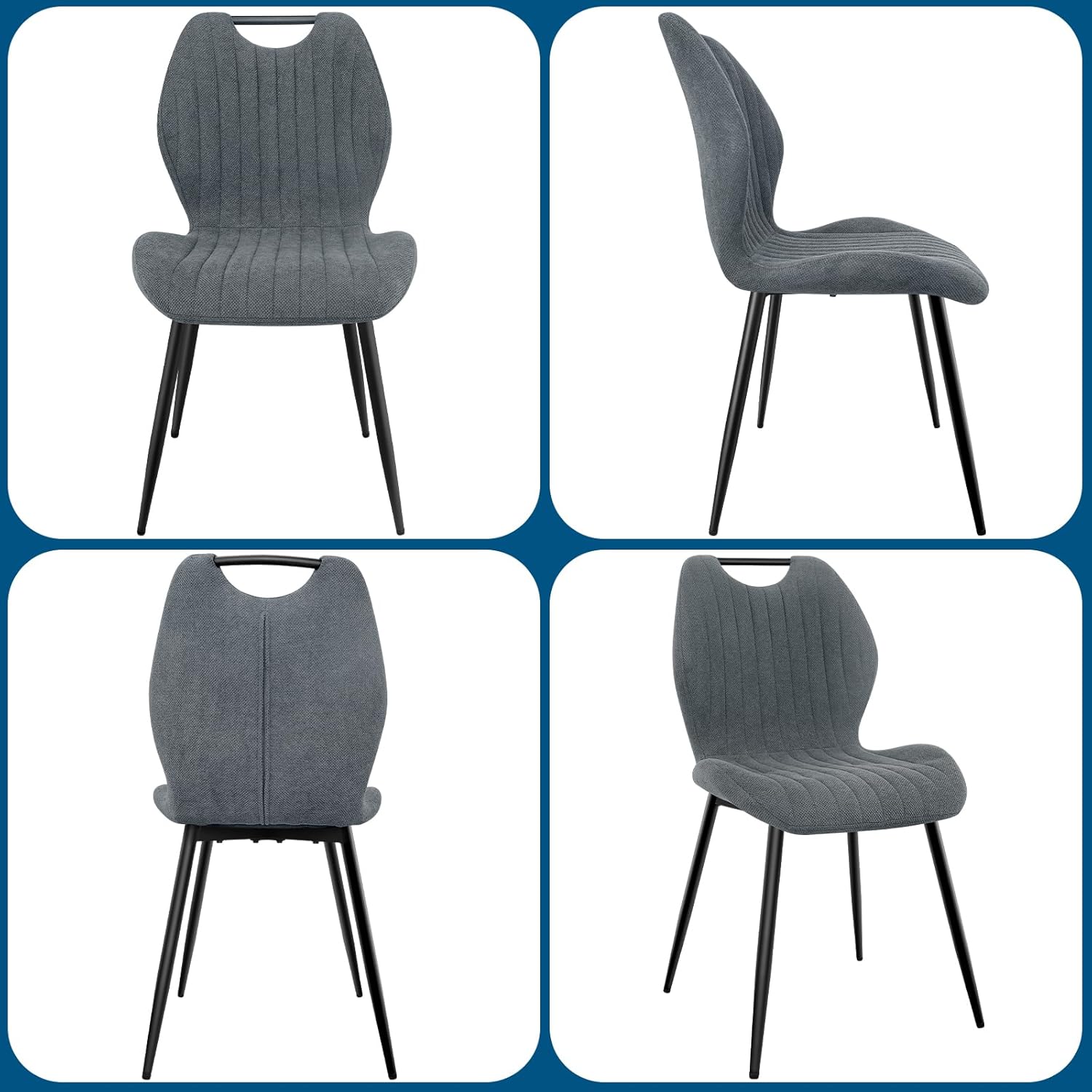 Chaises de salle à manger - tissu gris, pieds métal, lot de 2, confort