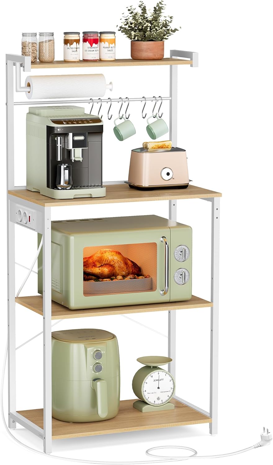 VASAGLE - étagère cuisine bar café 40x60x140cm 4 niveaux multiprise KKS014Y02