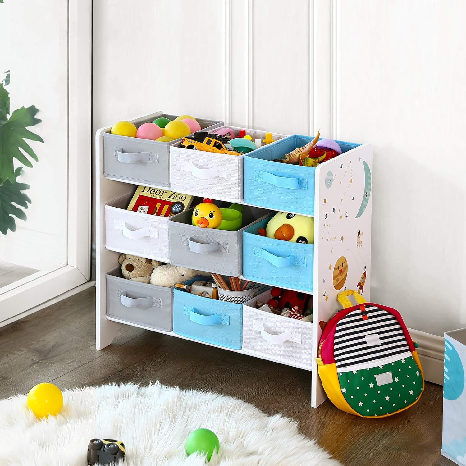 SONGMICS - étagère rangement enfant, 62,5x29,5x60cm, 9 boîtes amovibles, motif espace GKR33WT