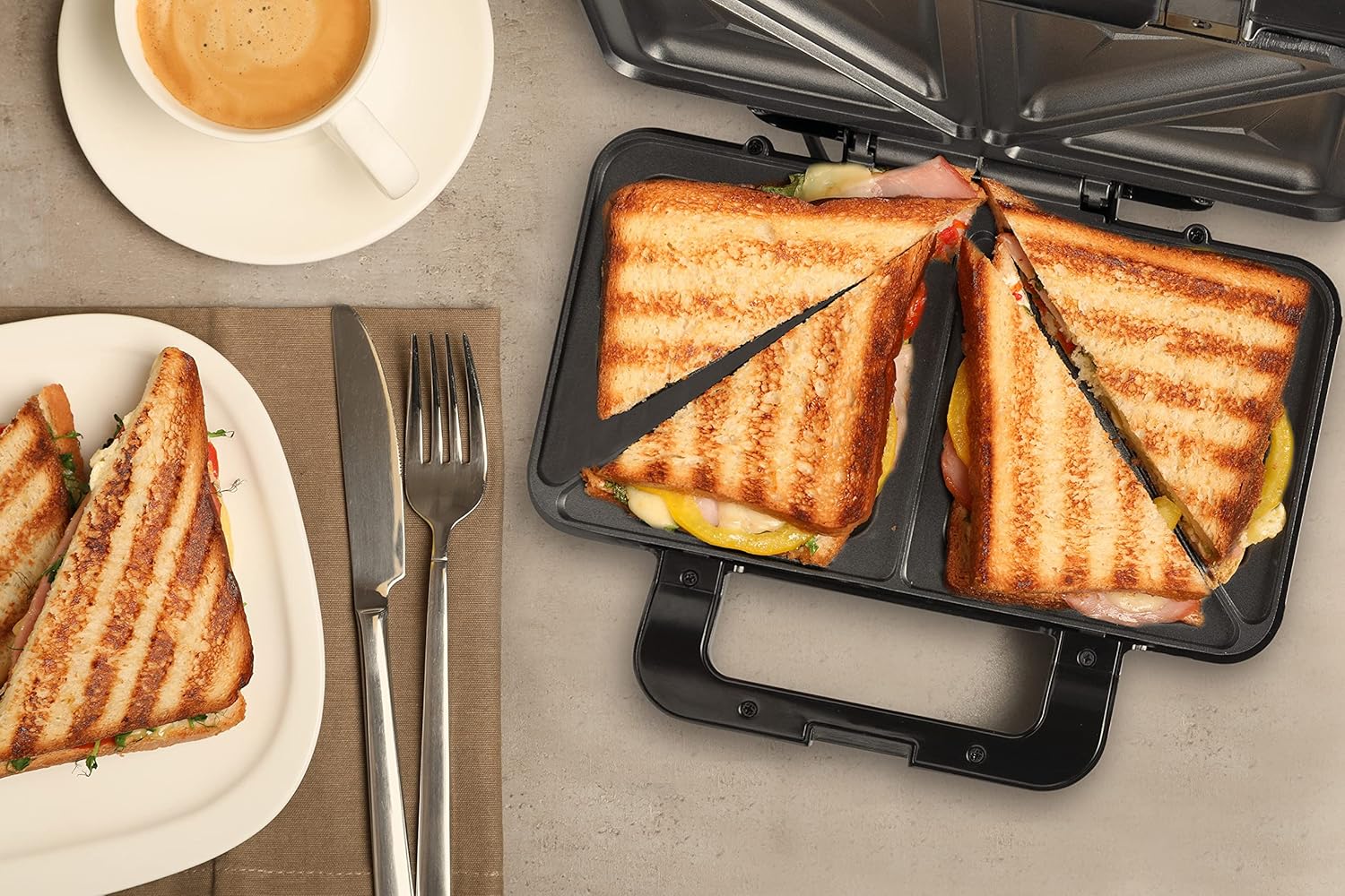 Bestron - Croque Monsieur compact - 2 sandwiches - antiadhésif, température auto, beige