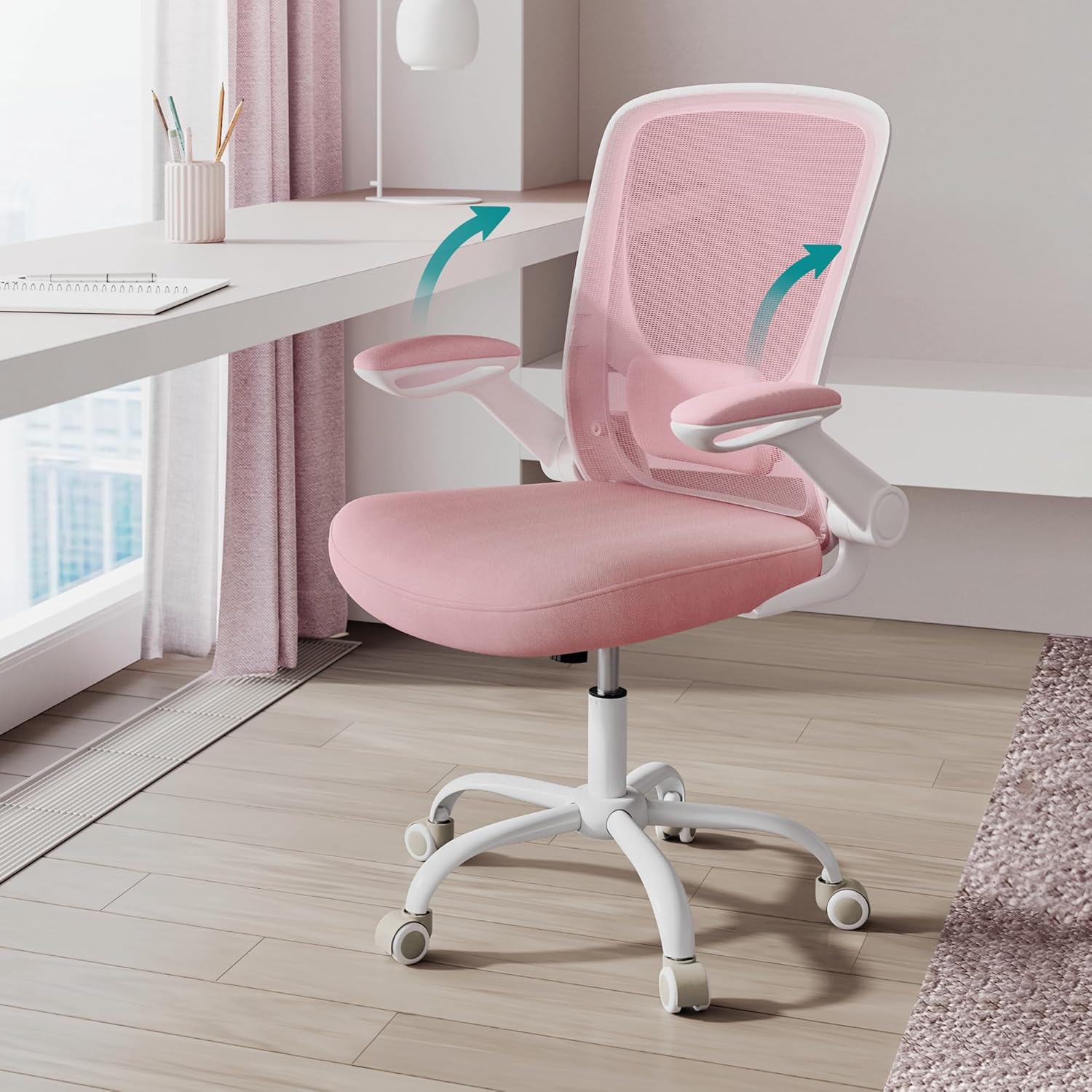 SONGMICS - chaise de bureau - 53 cm - ergonomique, maille, accoudoirs rabattables, support lombaire, OBN037R01