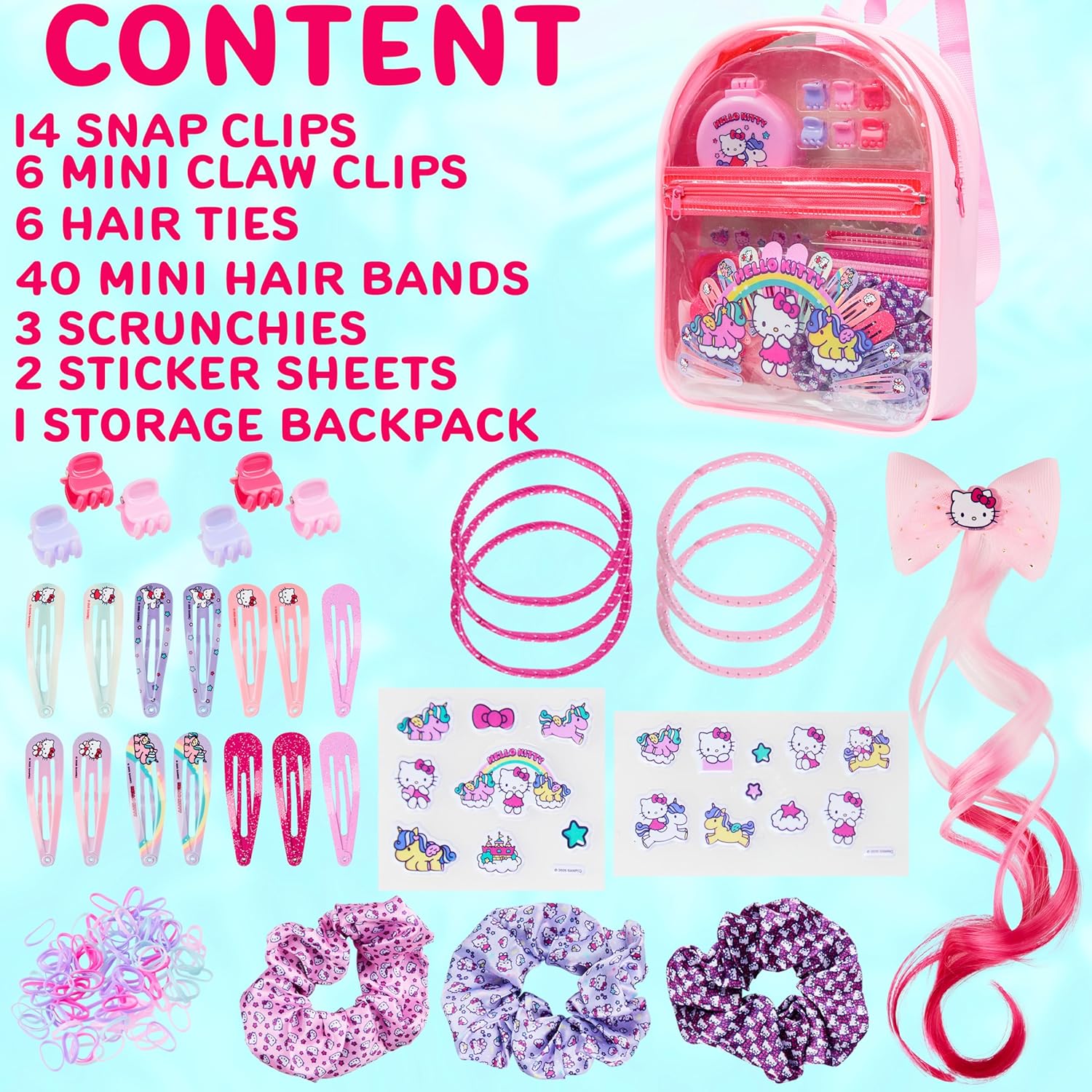 Get Trend - Coffret accessoires Hello Kitty - sac à dos, barrettes, stickers, brosse, élastiques, rose
