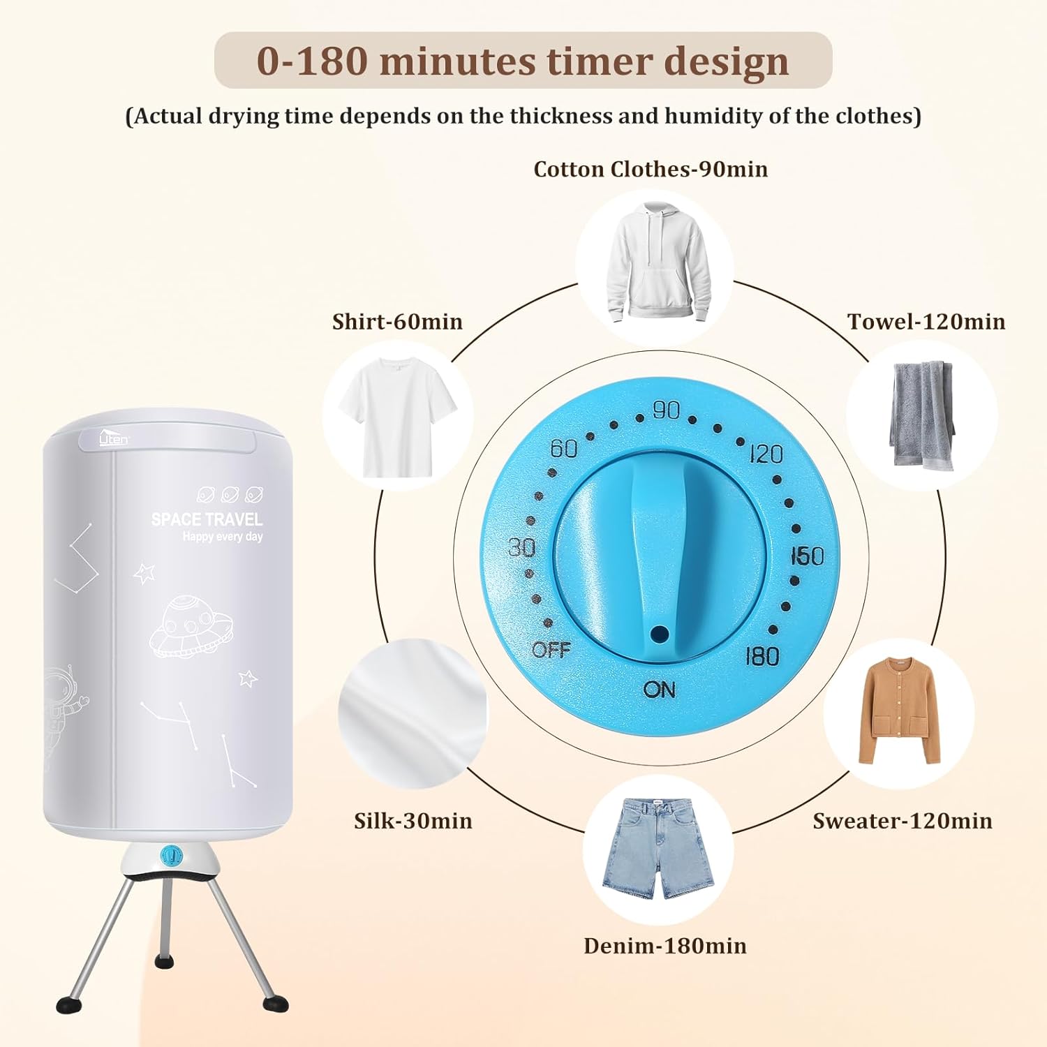 Sèche-linge électrique - 140cm - pompe à chaleur, 2 couches, 1000W, minuterie