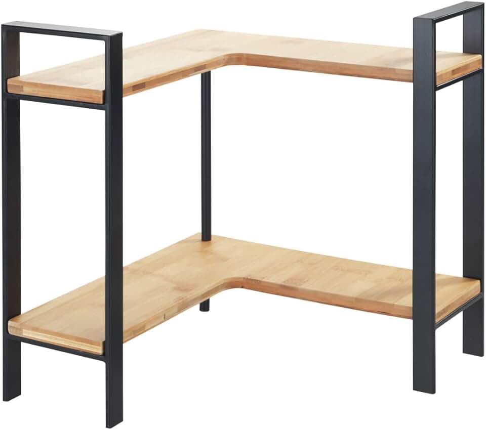 WENKO - Lou - 30x33x30cm - étagère d'angle cuisine, 2 niveaux, bambou/acier