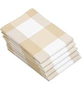 Zollner Lot de 5 torchons à carreaux env. 50 x 70 cm, beige et blanc à carreaux