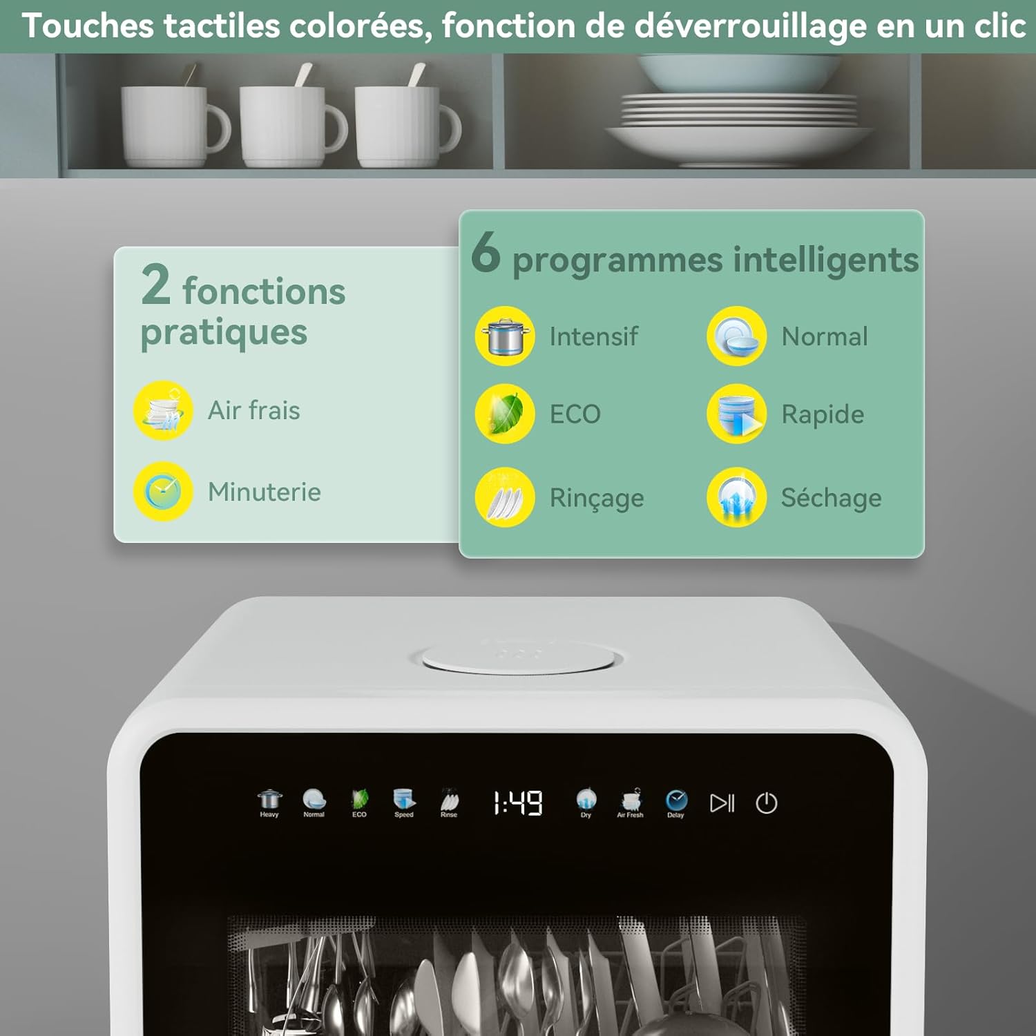 Lave-vaisselle compact de table, 5 couverts, écran couleur, 5L, 5+3 programmes