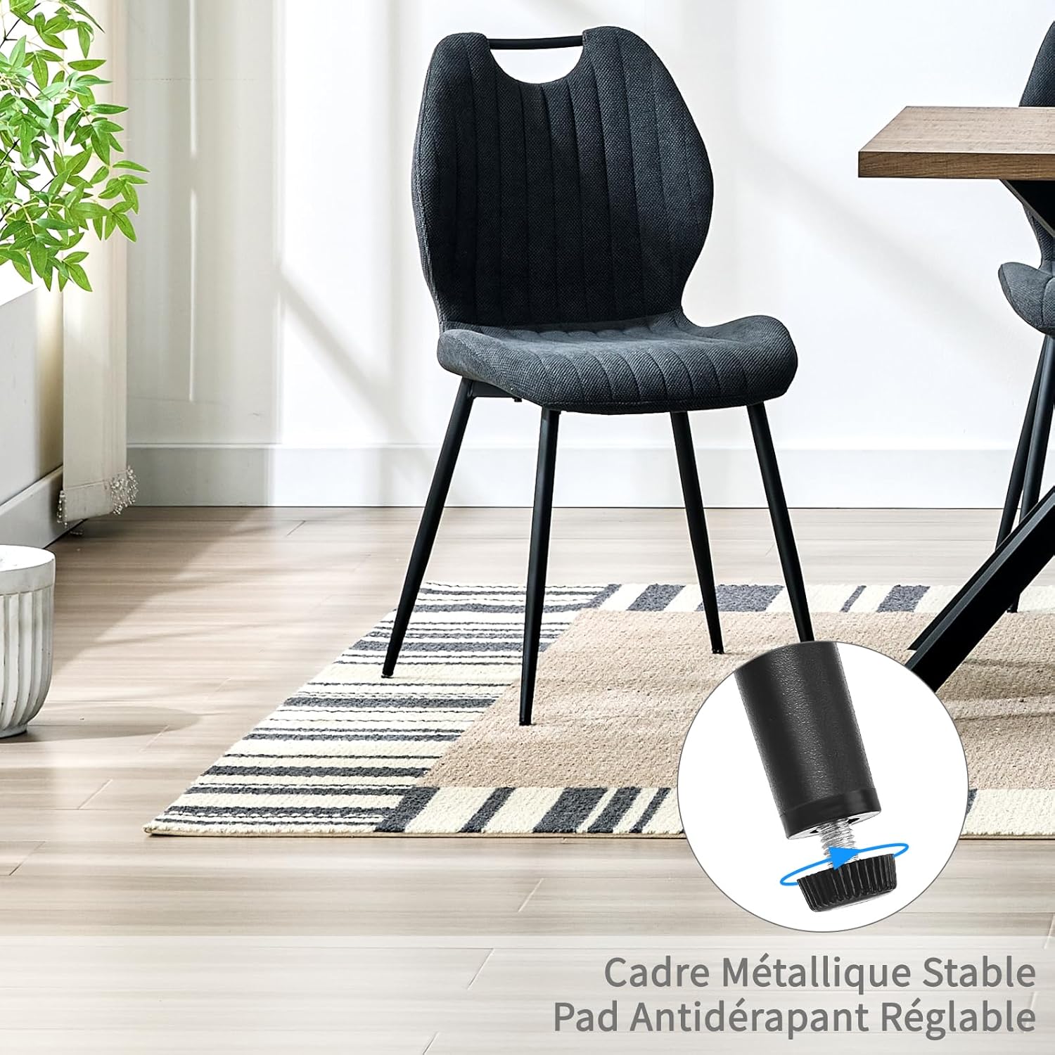 Chaises de salle à manger - lot de 4 - tissu gris foncé, pieds métal, dossier ergonomique - 47x54x85 cm