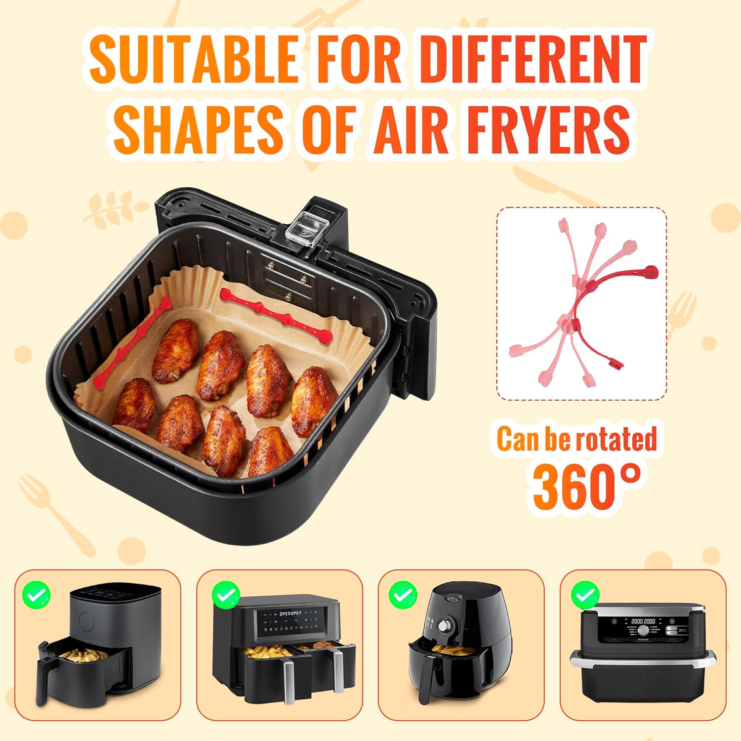 Silicone Aimants pour Airfryer - accessoires 17,5 cm - lot de 4, fixation papier cuisson, anti-brûlure