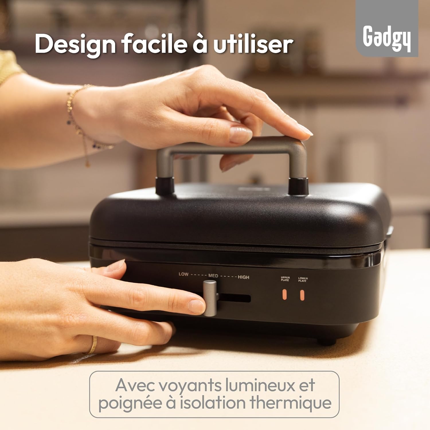 Gadgy - Gril de contact 2 en 1, 1400W, plaques amovibles, température réglable