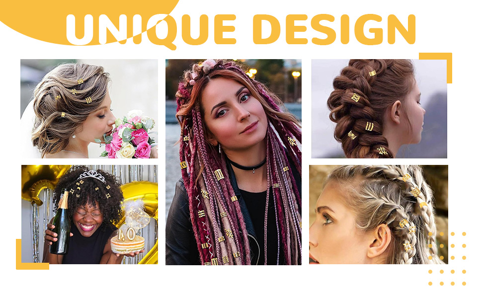 Collage de coiffures variées comprenant des tresses, des accessoires floraux et des extensions de cheveux colorées. Les styles incluent des chignons, des tresses latérales et des looks texturés avec des accents métalliques