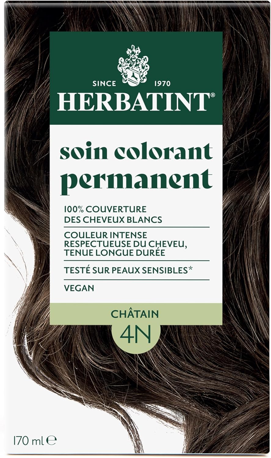 Herbatint - soin colorant permanent - 170ml - sans ammoniaque, 100% couvrance cheveux blancs, 4N