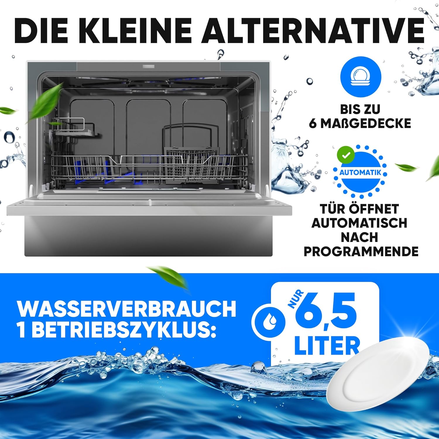 Bomann - lave-vaisselle compact - 43,8x55x50cm - 6 réglages, 5 programmes, LED, ouverture auto, sécurité TSG7405