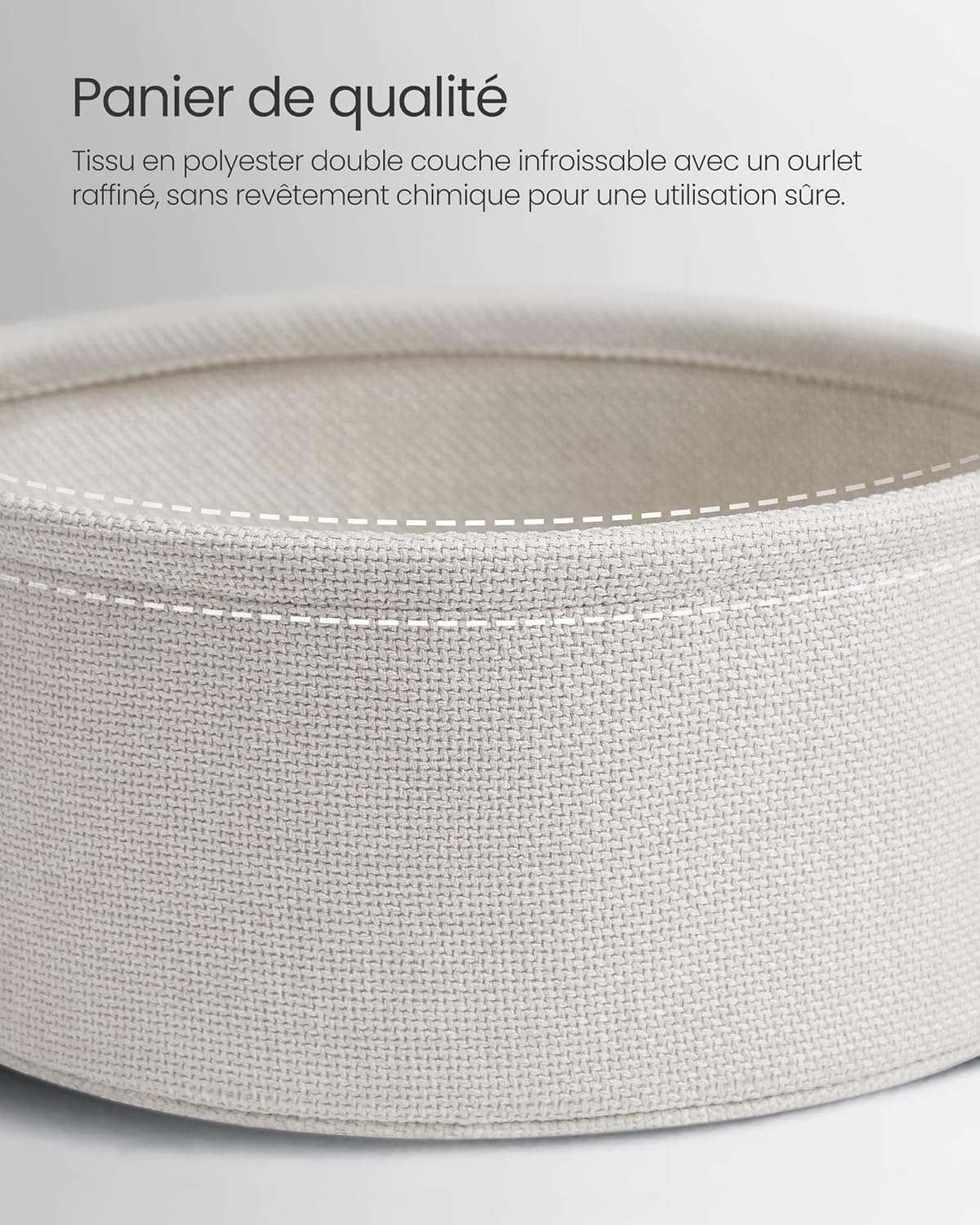 VASAGLE - Table basse ronde, avec panier tissu, gris/blanc, LET223G49