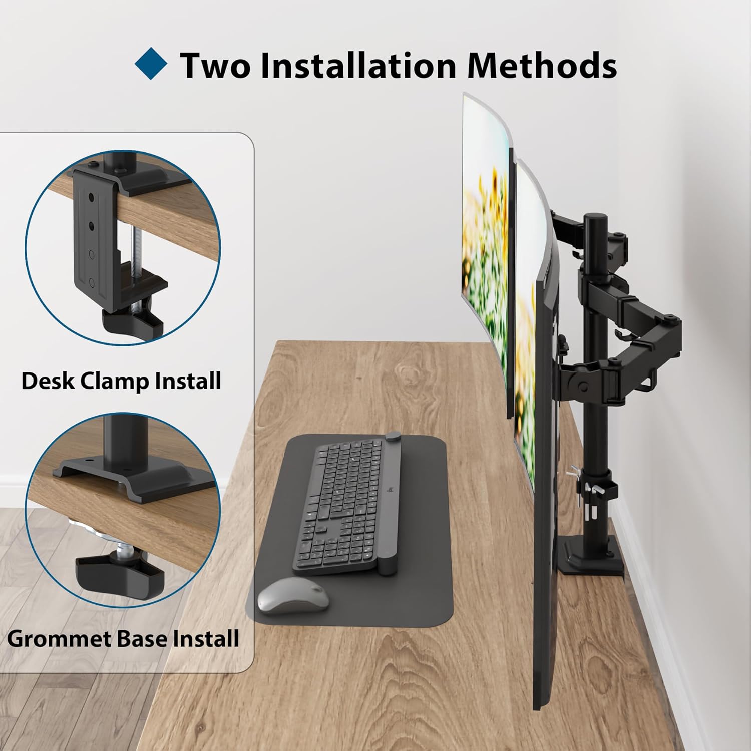 BONTEC - double support écran PC - 13-27 pouces - hauteur réglable, inclinaison, pivot, VESA