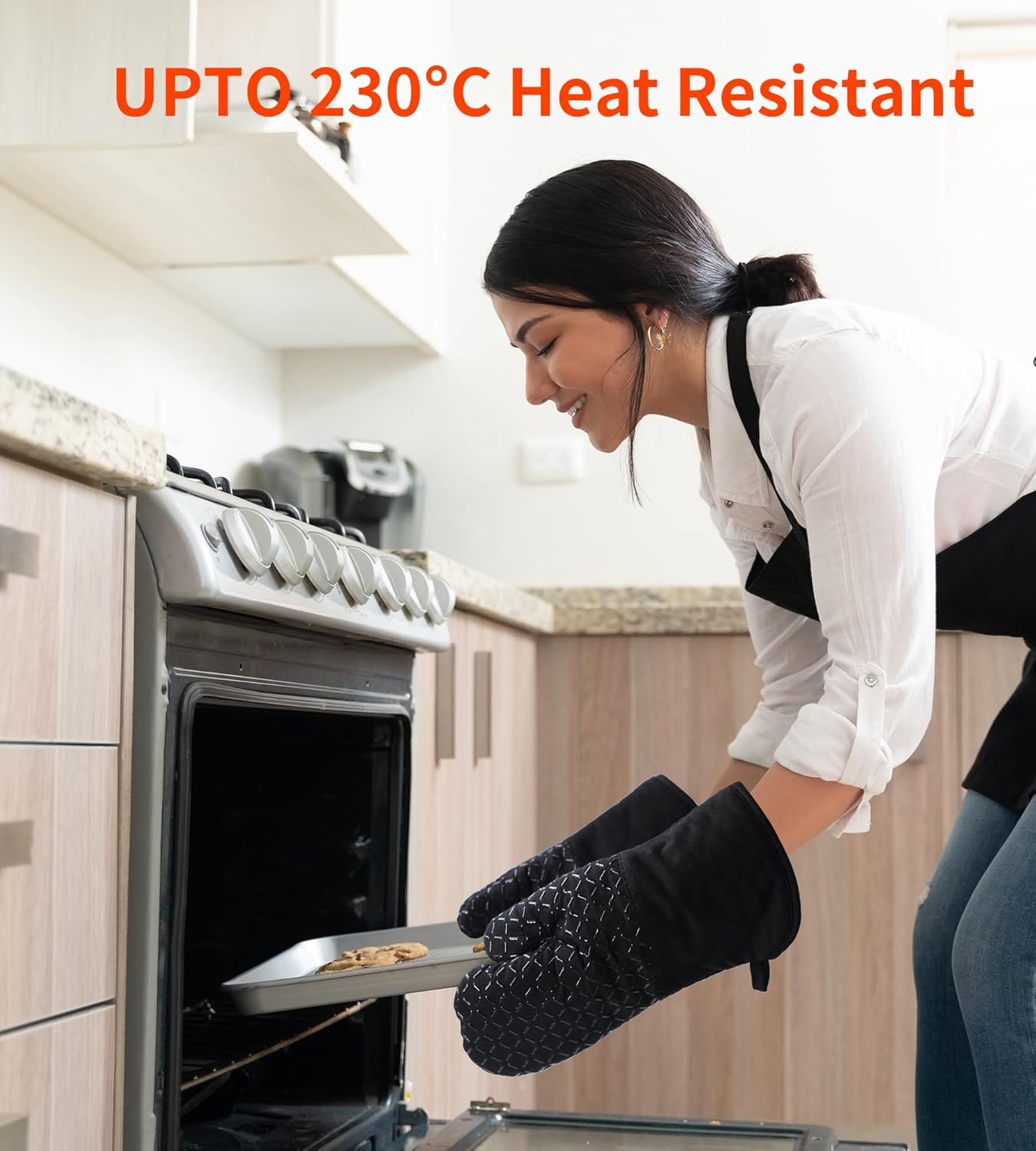 Ankway - Gants de Cuisine épais silicone 30 cm - antidérapant, coton doux